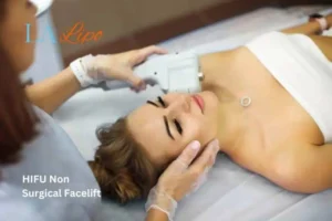 Woman having Hi-Fu to reduce wrinkles Chelmsford.