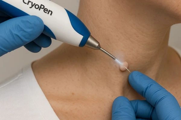 Person receiving cryotherapy Chelmsford for skin tag removal