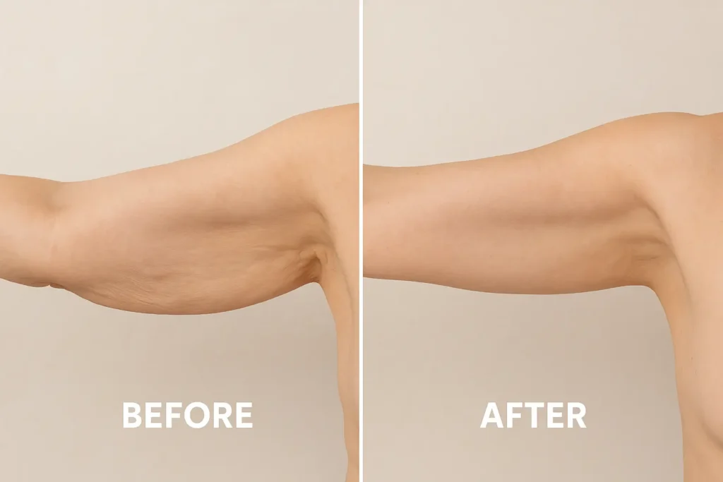 Picture of LA LIPO Chelmsford before and after results of skin tightening treatment on the upper arms.